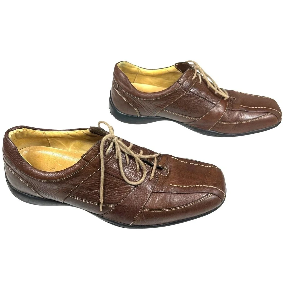 Sandro Moscoloni Mens 11 Brown Leather Lace Up Casual Shoes Bike Toe Comfort